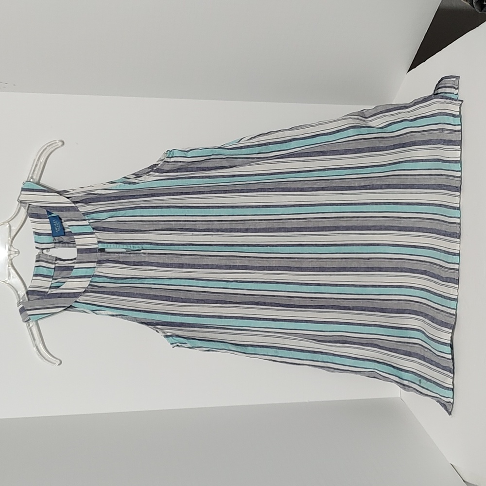 Antibes Blanc Striped Sleeveless Linen Summer Dress sz Large